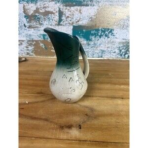 Rosemarys Ceramic Pitcher Southwestern Stamped A15 Green & Gray Decorative 5.5"
